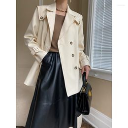 Women's Trench Coats White Colour Fashion Women Long Coat Pockets Turn-Down Neck Double Breasted Buttons Lady Elegant Spring Jackets