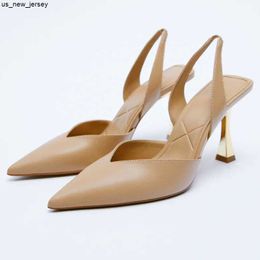 Sandals Summer New Women's High Heels Shoes 2023 WSL TRAF ZA Nude Color Pointed Fashion Miss Sandals Stiletto Black Pump Female J230518