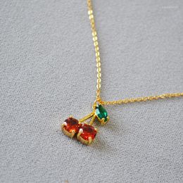 Choker LONDANY Necklace Simple And Exquisite Brass Sweet Cute Red Cherry Pendant Fashion Temperament