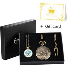 Pocket Watches Freemasonry Chrome Square And Compass Quartz Masonic Themed Waist Chain Pendant Watch Gifts Sets Box For MenPocket