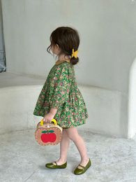 Girl Dresses 2023 SUMMER Korea Style KIDS Dress Shirt Turn-down Collar Embroidery Print Cotton Soft Fashion Design For Girls