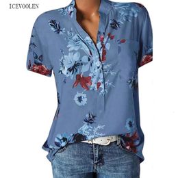 Women's Blouses Shirts Elegant women's printing large size casual fashion Vneck shortsleeved blouse 230517