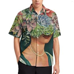 Men's Casual Shirts Women Head Pot Beach Shirt Male Vintage Floral Print Art Short Sleeve Design Novelty Oversized Blouses Gift Idea