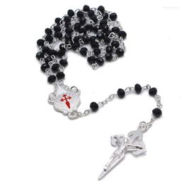 Pendant Necklaces Religious Cross Catholic Rosary Necklace Round Glass Beads Chian Virgin Mary Jesus Choker For Women Jewellery