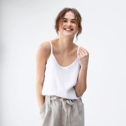Camisoles Tanks Casual Summer Women Tank Top Basic Linen Spaghetti Strap Tops Sleeveless Camisole Female Clothing Ybsa1312Y 230518