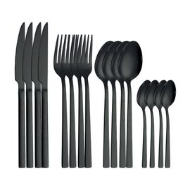 Dinnerware Sets Cutlery Set Black Stainless Steel Tableware Set 16 Pieces Forks Knives Spoons Dinnerware Set Black Complete Free 230518