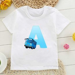 T-shirts New Hot Sale Cute Kids Letter A B C T Shirt For Boys Tayo Blue The Little Bus Children Clothing Baby Kaii Tops AA230518