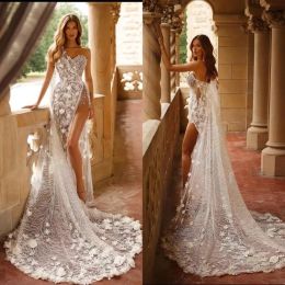 Berta Sexy Mermaid Wedding Dress Lace Appliqued One Shoulder High Side Split Bridal Gowns D Floral Robes De Mariee New