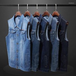 Men's Vests Large Size Denim Vest Plus Stretch Sleeveless Top Loose Waistcoat Motorcycle Jacket 6XL 7XL 8XL Men