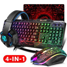 Keyboards Gaming Keyboard Mouse LED Breathing Backlight Ergonomics Pro Combos USB Wired Full Key Professional Mouse Keyboard 4 In1 230518