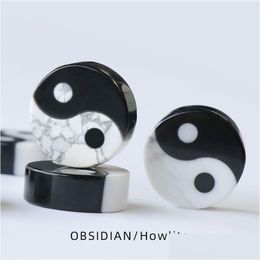 Stone Natural Obsidian Howlite White And Black Tai Chi Yin Yang Gossip Charm Bagua Logo Handle Piece Decorative Trinket Drop Dhgarden Dhoyw