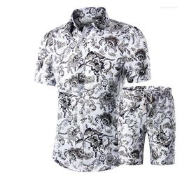 Men's Tracksuits 2 Pieces Sets Summer Fashion Floral Print Shirts Shorts Men Suit Casual Beach Hawaiian Clothing Male Tracksuit Hombre
