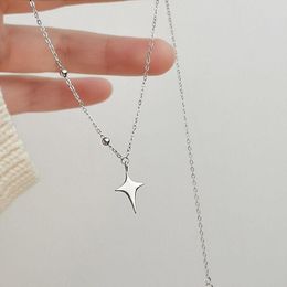 Pendant Necklaces Korean Style Four-Pointed Star Pendent Necklace Simple Girl Clavicle Chain Trendy Party Wedding Choker Fashion Jewellery