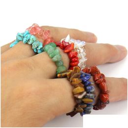 Cluster Rings Elastic Natural Gem Stone Irregar Crystal Stretch Chip Beads Nets Ring Quartz Wristband For Women Drop Delivery Dhgarden Dh3Gu