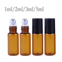 Perfume Bottle 50PCS 1ml 2ml 3ml 5ml 10ml Thin Glass Roll on Bottle Oil Vials with Roller Metal Glass Ball Sample Test Essential Amber 230517