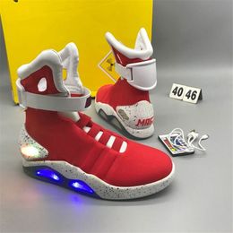 Mens Shoes Limited Sale Automático Sapatos Air Mag Sneakers Marty McFly Led de volta ao Future Glow in the Dark Grey Boots McFlys Man Sports Sneaker com Box US7-13