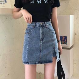 Jeans Summer Ladies Denim Skirt Shorts 2022 Casual Fashion Harajuku Retro Side Open High Waist Jeans Wild Y2k Cotton High Quality 5XL