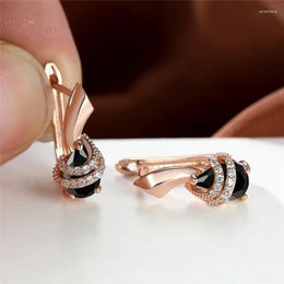 Hoop Earrings Cute Female Black Water Drop Multicolor Crystal Zircon Stone Rose Gold Color Wedding For Women