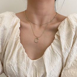 Pendant Necklaces Fashion Square Double Stacked Necklace Hip Hop Simple Geometric Long Chain Jewellery