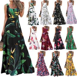 2023 New Popular European and American Summer Print Casual Long Dress Belt Dress