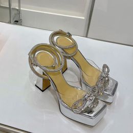 Sandali firmati MACH Scarpe eleganti Papillon Tacco spesso Doppia piattaforma impermeabile StrassSera da donna Tacchi alti Avvolgente alla caviglia con scatola