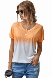 orange White Ombre Colour Block Casual Summer Shirt c7vD#