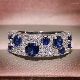 Wedding Rings Huitan Silver Colour Blue/White CZ Women Ly Designed Luxury Fashion Bridal Bands Accessories Sparkling Jewellery
