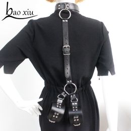 Chokers Vintage Gothic Faux Leather Collar Big Ring Necklace Set Sexy Goth Harness Harajuku Punk Bondage Statement Choker For Women 230518