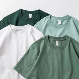 Men s T Shirts Kaus Hijau Pria Wanita Korea Lengan Pendek Katun 200G Uniseks Setengah Tebal 230517