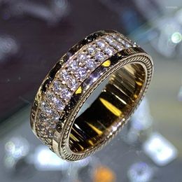 Wedding Rings Huitan Luxury Gold Colour Women Ring Full Micro Paved Shiny CZ Stone Eternity Promise Fashion Engagement Jewellery