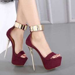 Sandals Aneikeh Ankle Strap Heels Platform Sandals Party Shoes For Women Wedding Pumps 16cm High Heels Sequined Gladiator Sandals Black J230518