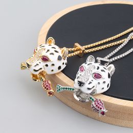 leopard rose silver diamond long 18k gold pendant necklaces for women chain link silver trendy Sweater designer filled Jewellery Party Wedding gifts girls Engagement
