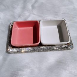 Plates Shimmering Dessert Handmade Crystal Rhinestone Ceramic Panels Fruit Racks Decorate Christmas Candy Trays