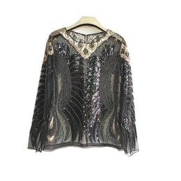 Women's Blouses Shirts Women Fashion Beading Sequins Hollow Sexy Full Sleeve Blouse Shirt Tops 230517