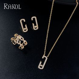 Wedding Jewelry Sets RAKOL 3 Pcs Design Trendy Cubic Zirconia Necklace Earrings Ring Jewelry Set for Women Bridal Wedding Party Dress Accessories 230518