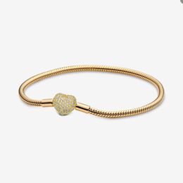 Gold Plated Heart Clasp Bracelet for Pandora 925 Silver Snake Chain Charm Bracelets designer Jewellery For Women Girlfriend Gift Love bracelet with Original Box