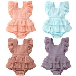 Rompers Citgeett Summer Solid 0-24M born Baby Girl Clothes Ruffle Cotton Romper Sleeveless Jumpsuit Outfit Sunsuit 230517