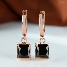 Hoop Earrings Female Simple Small Square Stone Multicolor Crystal Zircon Rose Gold Color Bridal For Women