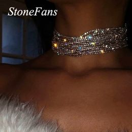 Chokers Stonefans Statement Multilayer Choker Necklace for Women High Quality Crystal Bling Necklace Jewelry Accessories Gift 230518
