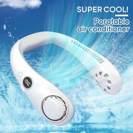 Fans Portable Hanging Neck Fan 3000mAh LED Display Rechargeable USB Fan Ventilador Mini Bladeless Cooling Mute Fans for Outdoor
