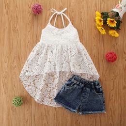 Clothing Sets 1-6Y Toddler Girl Clothes Set Kids Baby Infant Clothing Girls Lace Sleeveless Dress Tops Denim Shorts Summer Outfit Set