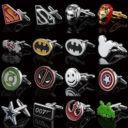 Man Cufflinks High quality hand Coloured French fashion Golden silvery cuffs Button Movie Superhero clothing accessories Jewellery