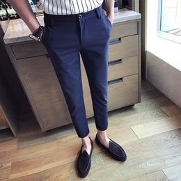 Men's Suits 2023 Spring Suit Pants Mens Stretch Korean Casual Slim Fit Elastic Ankle Length Solid Colour Business Classic Trousers Male A222