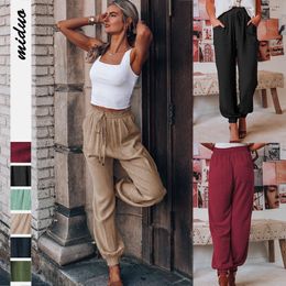 Capris Women's Clothing Solid Colour Rayon Comfort and Casual Trousers European and American Fashion Drawstring Elastic pants women