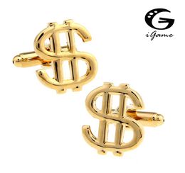 iGame High Quality Men Shirt Designer Cuff links Retail Copper Material Golden US Dollar Design CuffLinks Free Shipping