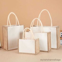 Stuff Sacks Reuseable Burlap Jute Tote Shopping Bag with Sturdy Handle Women Casual Large Capacity Travel Beach Storage Organiser Handbag