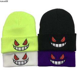 Beanie/Skull Caps Japanese Cartoon Anime Winter Beanies Hat Women Men Gothic Street Knitted Bonnet Caps Cotton Fashion Keep Warm Beanies Hats J230518