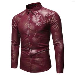 Men's T Shirts B Men's Casual Lapel Regular Fit Top Shirt Long Sleeve Luxury Bronzing Printed Button Party Fashion Sleeved
