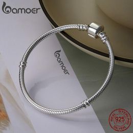 Bangles Bamoer 925 Sterling Silver Classic Snake Bracelet Women Personalised Charm Bracelet fit Letter Charm Bead