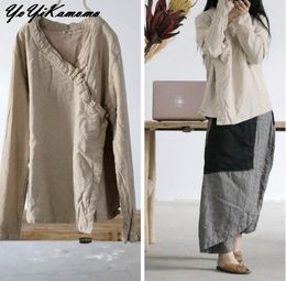 Women's Blouses Shirts YoYiKamomo Fashion Cotton Linen Shirt Chinese Buckle Irregular Ladies Tops Solid Colour Blouse 230517
